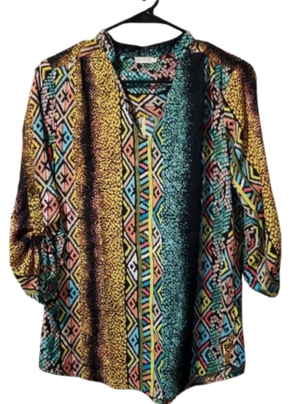 Tea Rose Women's Blouse Medium Boho Roll Tab 3/4 Sleeves